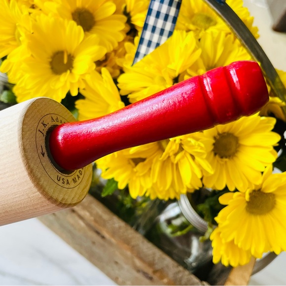 JK Adams•Vintage/Never Used•Maple Rolling Pin with Red Handles•19.5” Full Size🌼 - Picture 2 of 10